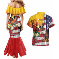 Personalised United States And Papua New Guinea Couples Matching Mermaid Dress and Hawaiian Shirt USA Eagle With PNG Bird Of Paradise LT14 - Polynesian Pride