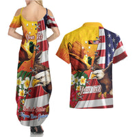 Personalised United States And Papua New Guinea Couples Matching Summer Maxi Dress and Hawaiian Shirt USA Eagle With PNG Bird Of Paradise LT14 - Polynesian Pride