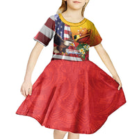 Personalised United States And Papua New Guinea Kid Short Sleeve Dress USA Eagle With PNG Bird Of Paradise