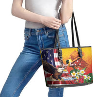 Personalised United States And Papua New Guinea Leather Tote Bag USA Eagle With PNG Bird Of Paradise