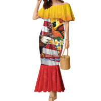 Personalised United States And Papua New Guinea Mermaid Dress USA Eagle With PNG Bird Of Paradise LT14 Women Red - Polynesian Pride