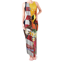 Personalised United States And Papua New Guinea Tank Maxi Dress USA Eagle With PNG Bird Of Paradise LT14 Women Red - Polynesian Pride