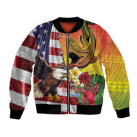 Personalised United States And Hawaii Bomber Jacket USA Eagle With Hawaiian Shark Tattoo LT14 Unisex Red - Polynesian Pride
