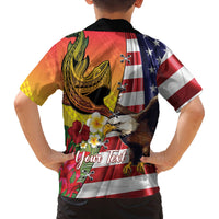 Personalised United States And Hawaii Family Matching Long Sleeve Bodycon Dress and Hawaiian Shirt USA Eagle With Hawaiian Shark Tattoo