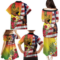 Personalised United States And Hawaii Family Matching Puletasi and Hawaiian Shirt USA Eagle With Hawaiian Shark Tattoo