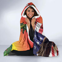 Personalised United States And Hawaii Hooded Blanket USA Eagle With Hawaiian Shark Tattoo LT14 - Polynesian Pride