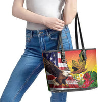 Personalised United States And Hawaii Leather Tote Bag USA Eagle With Hawaiian Shark Tattoo LT14 - Polynesian Pride