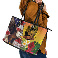 Personalised United States And Hawaii Leather Tote Bag USA Eagle With Hawaiian Shark Tattoo LT14 - Polynesian Pride