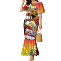 Personalised United States And Hawaii Mermaid Dress USA Eagle With Hawaiian Shark Tattoo LT14 Women Red - Polynesian Pride