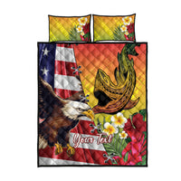 Personalised United States And Hawaii Quilt Bed Set USA Eagle With Hawaiian Shark Tattoo LT14 - Polynesian Pride