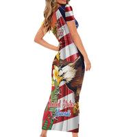 Personalised United States And Hawaii Short Sleeve Bodycon Dress USA Eagle With Hawaiian Shark Tattoo