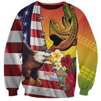 Personalised United States And Hawaii Sweatshirt USA Eagle With Hawaiian Shark Tattoo LT14 Unisex Red - Polynesian Pride