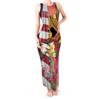 Personalised United States And Hawaii Tank Maxi Dress USA Eagle With Hawaiian Shark Tattoo LT14 Women Red - Polynesian Pride