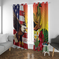 Personalised United States And Hawaii Window Curtain USA Eagle With Hawaiian Shark Tattoo LT14 With Grommets Red - Polynesian Pride