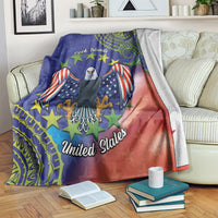 Personalised United States And Cook Islands Blanket USA Eagle Mix Polynesian Pattern LT14 Blue - Polynesian Pride