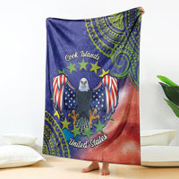 Personalised United States And Cook Islands Blanket USA Eagle Mix Polynesian Pattern LT14 - Polynesian Pride