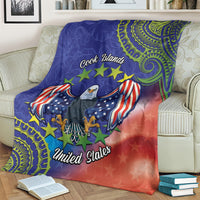 Personalised United States And Cook Islands Blanket USA Eagle Mix Polynesian Pattern LT14 - Polynesian Pride