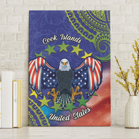 Personalised United States And Cook Islands Canvas Wall Art USA Eagle Mix Polynesian Pattern LT14 Without Frame Blue - Polynesian Pride