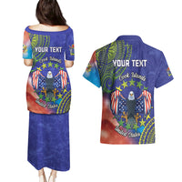 Personalised United States And Cook Islands Couples Matching Puletasi and Hawaiian Shirt USA Eagle Mix Polynesian Pattern LT14 - Polynesian Pride