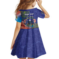 Personalised United States And Cook Islands Family Matching Short Sleeve Bodycon Dress and Hawaiian Shirt USA Eagle Mix Polynesian Pattern