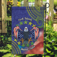 Personalised United States And Cook Islands Garden Flag USA Eagle Mix Polynesian Pattern LT14 Garden Flag Blue - Polynesian Pride