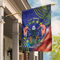 Personalised United States And Cook Islands Garden Flag USA Eagle Mix Polynesian Pattern LT14 House Flag Blue - Polynesian Pride
