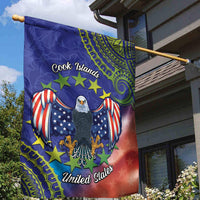 Personalised United States And Cook Islands Garden Flag USA Eagle Mix Polynesian Pattern LT14 - Polynesian Pride