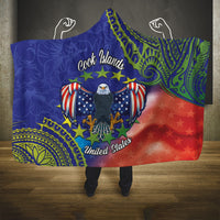 Personalised United States And Cook Islands Hooded Blanket USA Eagle Mix Polynesian Pattern LT14 One Size Blue - Polynesian Pride