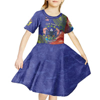 Personalised United States And Cook Islands Kid Short Sleeve Dress USA Eagle Mix Polynesian Pattern LT14 - Polynesian Pride
