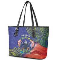 Personalised United States And Cook Islands Leather Tote Bag USA Eagle Mix Polynesian Pattern LT14 - Polynesian Pride