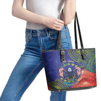 Personalised United States And Cook Islands Leather Tote Bag USA Eagle Mix Polynesian Pattern LT14 - Polynesian Pride
