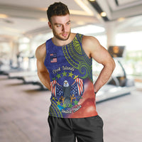 Personalised United States And Cook Islands Men Tank Top USA Eagle Mix Polynesian Pattern LT14 Blue - Polynesian Pride