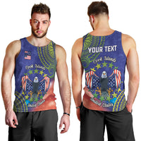 Personalised United States And Cook Islands Men Tank Top USA Eagle Mix Polynesian Pattern LT14 - Polynesian Pride