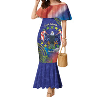 Personalised United States And Cook Islands Mermaid Dress USA Eagle Mix Polynesian Pattern LT14 Women Blue - Polynesian Pride