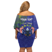 Personalised United States And Cook Islands Off Shoulder Short Dress USA Eagle Mix Polynesian Pattern LT14 - Polynesian Pride