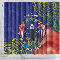 Personalised United States And Cook Islands Shower Curtain USA Eagle Mix Polynesian Pattern