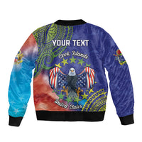 Personalised United States And Cook Islands Sleeve Zip Bomber Jacket USA Eagle Mix Polynesian Pattern LT14 - Polynesian Pride