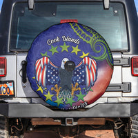 Personalised United States And Cook Islands Spare Tire Cover USA Eagle Mix Polynesian Pattern LT14 Blue - Polynesian Pride