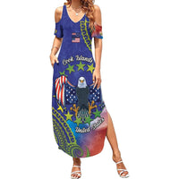 Personalised United States And Cook Islands Summer Maxi Dress USA Eagle Mix Polynesian Pattern LT14 Women Blue - Polynesian Pride