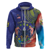 Personalised United States And Cook Islands Zip Hoodie USA Eagle Mix Polynesian Pattern