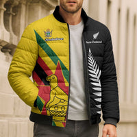 Custom New Zealand and Zimbabwe Bomber Puffer Jacket NZ Fern Zim Flag Half Style LT14 - Polynesian Pride