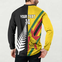 Custom New Zealand and Zimbabwe Button Sweatshirt NZ Fern Zim Flag Half Style LT14 - Polynesian Pride