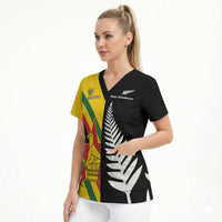 Custom New Zealand and Zimbabwe Scrub Top NZ Fern Zim Flag Half Style LT14 - Polynesian Pride