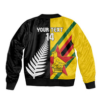 Custom New Zealand and Zimbabwe Sleeve Zip Bomber Jacket NZ Fern Zim Flag Half Style LT14 - Polynesian Pride