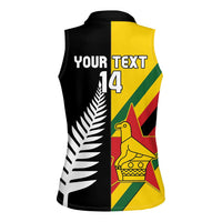 Custom New Zealand and Zimbabwe Women Sleeveless Polo Shirt NZ Fern Zim Flag Half Style