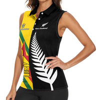 Custom New Zealand and Zimbabwe Women Sleeveless Polo Shirt NZ Fern Zim Flag Half Style