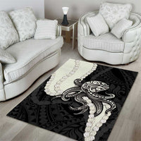 Black Polynesia Tribal Octopus Tattoo Area Rug Pikake Lei Polynesian Pattern
