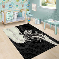Black Polynesia Tribal Octopus Tattoo Area Rug Pikake Lei Polynesian Pattern