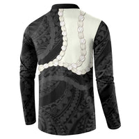 Black Polynesia Tribal Octopus Tattoo Button Sweatshirt Pikake Lei Polynesian Pattern LT14 - Polynesian Pride