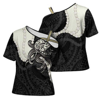 Black Polynesia Tribal Octopus Tattoo Cross Shoulder Shirt Pikake Lei Polynesian Pattern LT14 - Polynesian Pride